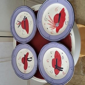 Set of 4 Red Hot Ladies Dessert Plates